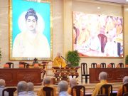 Đức Pháp chủ GHPGVN khai thị tại lễ Bố-tát định kỳ tại Việt Nam Quốc Tự